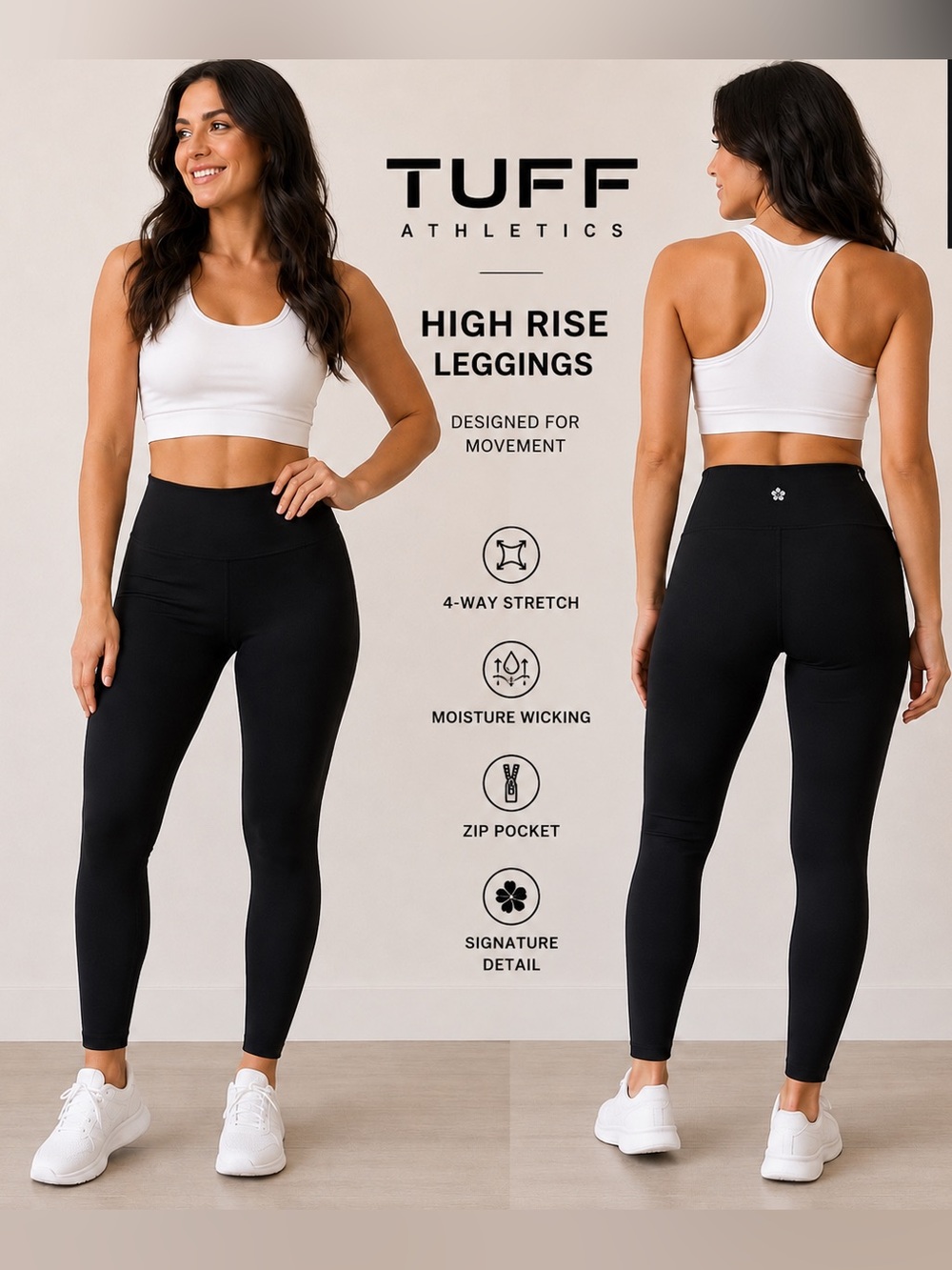 Black High Rise Full Length Athletic Leggings Wide Waistband sporty gym fitness